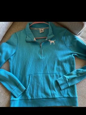 Victoria's Secret PINK Teal Quarter-Zip Sweatshirt